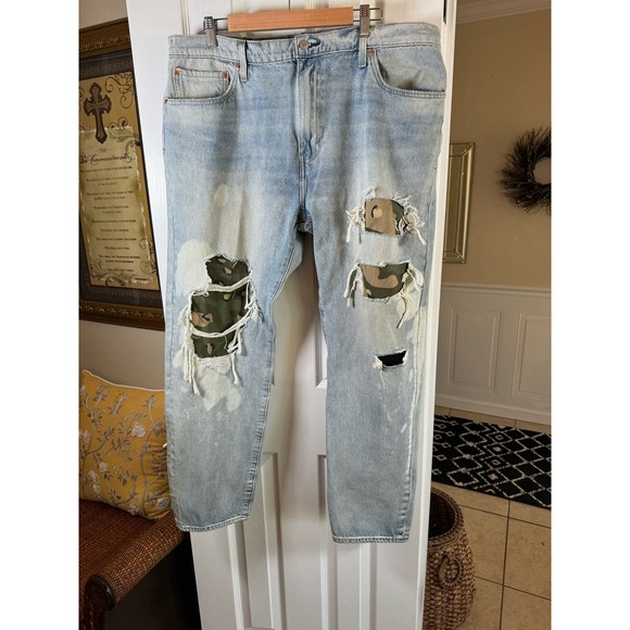 LEVIS Mens Premium Big E Hi-Ball ROLL Jeans Stretch Denim Tapered Camo Shred 42 - Picture 4 of 16